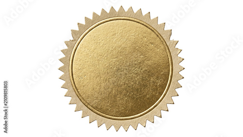 Quadro su tela Blank golden metallic seal or badge with decorative jagged edges, textured surfa