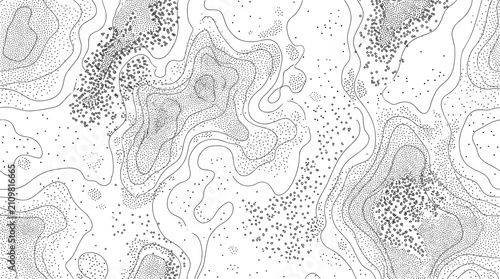 Foto Abstract topographic map texture with contour lines and stippled dot shading for