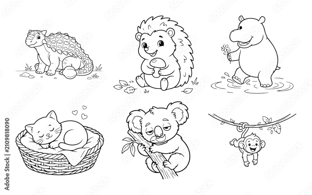 Obraz premium Set of cute hand drawn animal illustrations for children coloring book pages and creative design projects