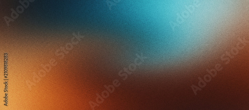 Cuadro en lienzo Grainy brown orange blue poster background, noisy texture dark moody teal turquo