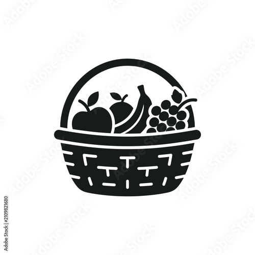 Fresh fruit basket illustration vector icon isolated on white background