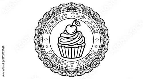 cherry cupcake label, freshly baked
