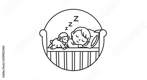 child and puppy sleeping in bed, peaceful night