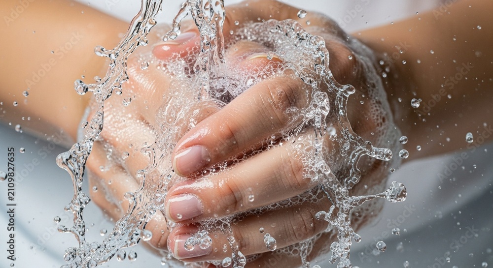 Fototapeta premium Washing Hands with Water Splash, Cleanliness and Hygiene Concept