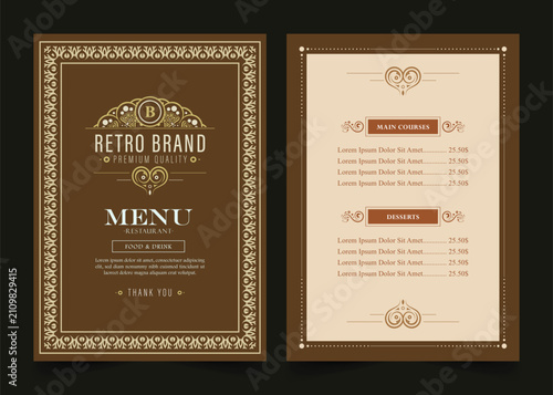 Vintage Restaurant Menu Template with Elegant Ornamental Border and Retro Style