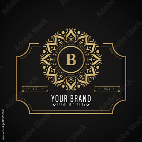 Luxury Vintage Ornamental Brand Label with Elegant Golden Decorative Frame