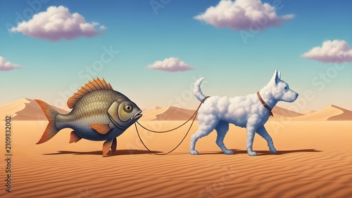 Desert landscape with horses and rider silhouette under blue sky.