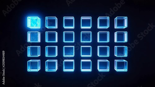 Blue glowing cubes in grid pattern