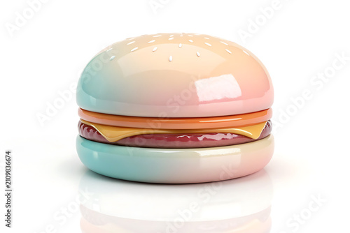 Pastel Hamburger With Lettuce Cheese And Tomato On White Background With Shadow, A colorful pastel-style cheeseburger.