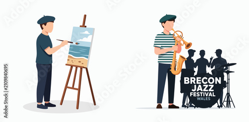 Brecon Jazz Festival Wales artist and musician illustration