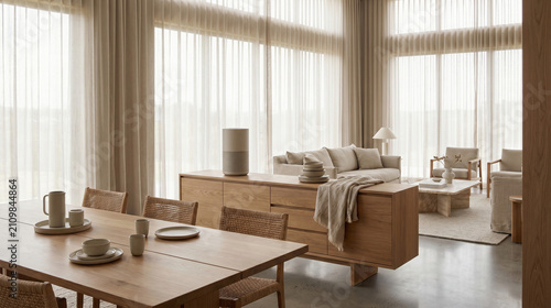 Serene Open-Plan Living Room With Air Purifier and Sealed Windows