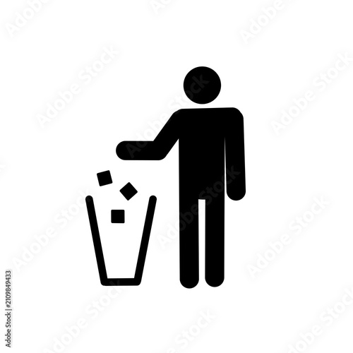 Person Disposing Trash into Bin Pictogram - Flat Solid Icon for Environmental Awareness