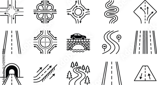 Canvastavla Road and highway traffic icon set vector line illustration for navigation map tr