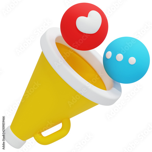 3D Megaphone With Social Media Icons