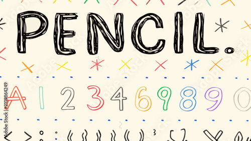Vászonkép Hand drawn pencil lettering and colorful numbers showcase a whimsical typographi