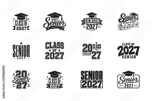 Cuadro en lienzo Senior 2027 Graduation Typography Collection with Class of 2027 Black and White