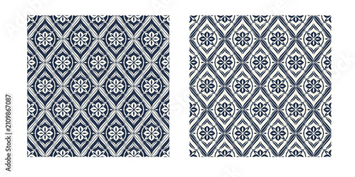 Two elegant seamless ornamental patterns featuring hand drawn floral motifs. Decorative repeating vector design suitable for wallpaper, wrapping paper, packaging.