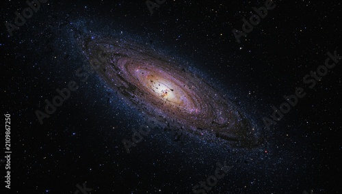 Andromeda Galaxy in Deep Space with Colorful Nebulae and Stars