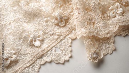 Elegant Cream Lace Fabric w...