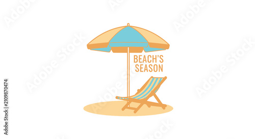 Summer beach scene with umbrella and lounge chair