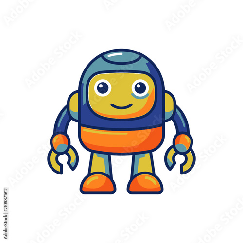 Cute friendly toy robot character illustration.