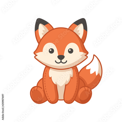 Cute orange cartoon fox mascot sitting.