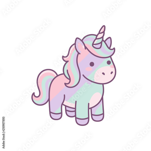 Cute pastel unicorn character illustration for kids.