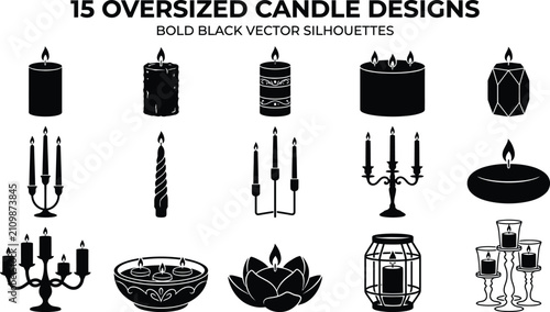 Fotografía Fifteen oversized candle featuring bold black silhouettes of various wax shapes