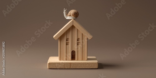 Snail on Top of Wooden Hous...