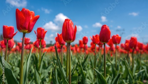 Vibrant Red Tulips Blooming...