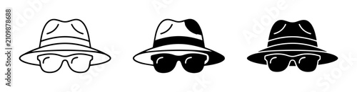 Foto Spy Hat and Sunglasses Icons, Silhouette and Outline, Mystery and Intrigue