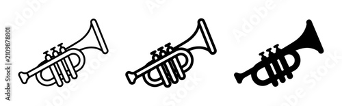 Photography Trumpet Icons Set, Brass Instrument Symbols, Musical Note Graphics, Jazz and Orc
