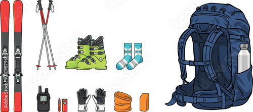 Quadro su tela Skiing Winter Sports and Backcountry Touring Equipment Set Featuring Skis, Poles