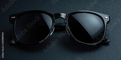 Fotografía Classic Retro Sunglasses on a Dark Surface with Glossy Lenses