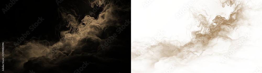 Fototapeta premium Smoke in brown color on a transparent background moves in soft waves during the late afternoon