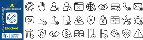 Konstfotografi Blocked Outline Icon Set – Blocked, Outline Icon, Restriction, Prohibited, Acces
