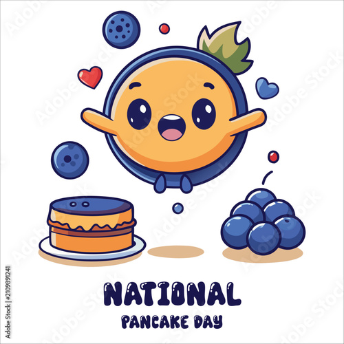 Pancake character illustration with blueberries a whimsical food design