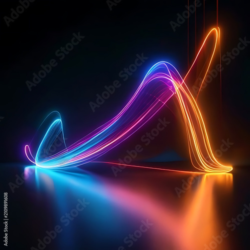 Abstract neon light trails in blue pink and orange
