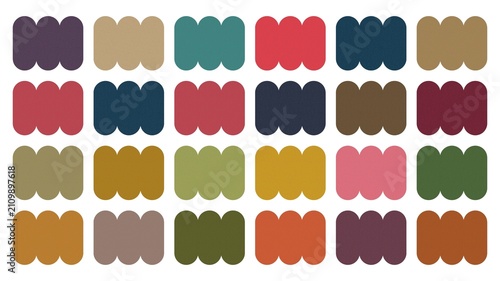 A set of colorful fanned shapes for banners with a texture of cloth. Textured rounded rectangular elements of various earthy and bright tones. Vector illustration highlighted on a white background.
