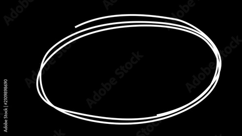 Hand Drawn Scribble Circle animation. White oval being hand-drawn on black background. Animation of a gradually appearing hand drawn frame. Hand Drawn Oval Highlight Effect, 4k circle animation 