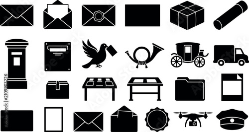 Foto Collection of postal service and mailing symbols for shipping and logistics