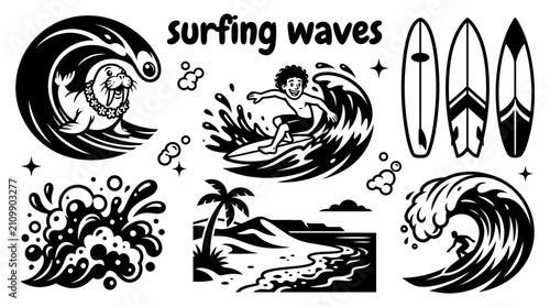 Cuadro en lienzo collection of surfing ocean waves featuring perfect barrels curling breakers sea