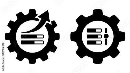 Black system gear icons for process optimization and settings