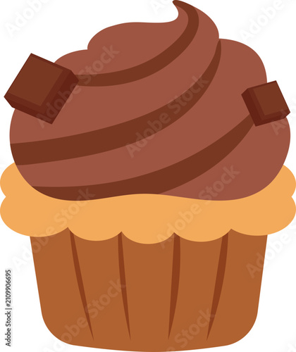 Billede på lærred Delectable chocolate cupcake with rich swirled frosting and delicious candy chun