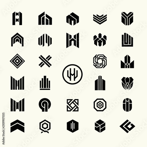 Abstract Geometric Logo Designs Set, Minimalist Icons, Modern Branding Elements
