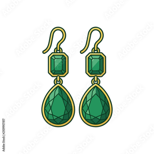 Canvas Print Elegant gold and green gemstone dangle earrings illustration