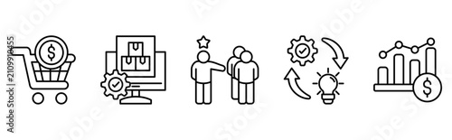 E-Commerce Management, Team Leadership and Financial Analytics Concept Icon Set 