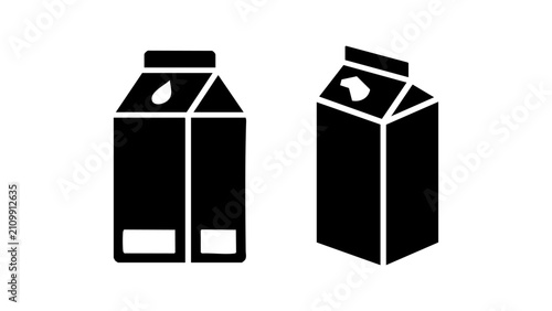 Black milk carton icons for dairy food packaging design
