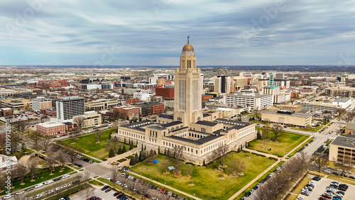 Lincoln Skyline, Nebraska, USA – Nebraska State Capitol and Historic Downtown Urban Landscape