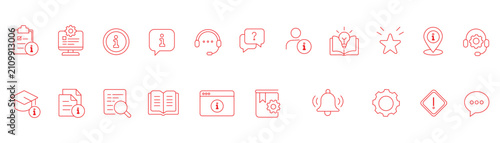 Information and customer support editable line icon set.help desks,call centers,support,assistance, technical support,faq,Containing information and more Editable stroke line icons Vector illustration
